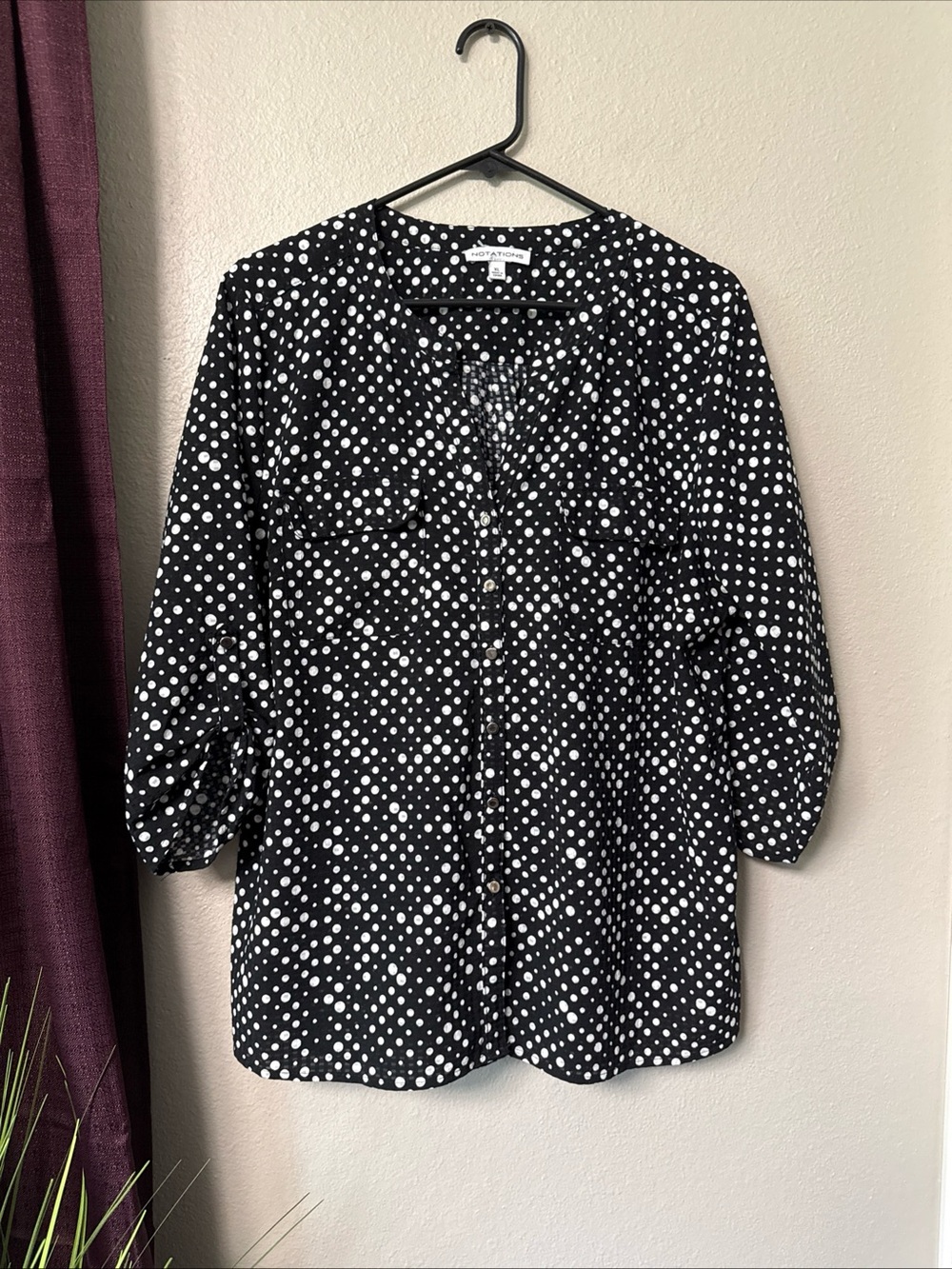 #835 Notations Three-Quarter Sleeve Button-Down Blouse Size Extra Large